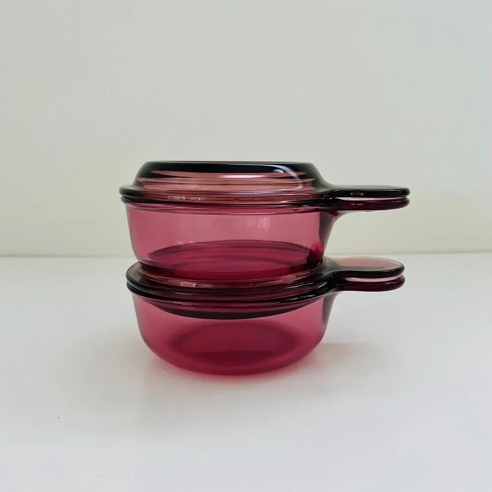 CORNING VISION Cranberry Glass Grab-It Bowl With Lid, Set of 2